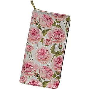 HUIACONG Metalen portemonnee met rits kleine PU lederen portemonnee organizer, Levendige roze bloemen, Eén maat, Retro
