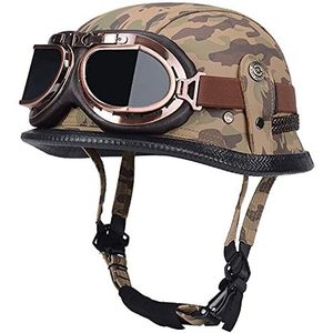 Motorhelm, met bril Retro open-face helm verstelbare snelsluiting D,XXXL=63-65CM(F,XXXL=6365CM)