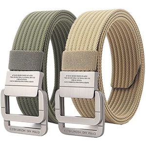 Geweven riem, gevlochten riem, riemen heren, tactische riem met metalen gesp met dubbele ring, grote maten tot 170 cm lang, 2 stuks (Color : Green+Khaki, Size : Length 140CM/55"")