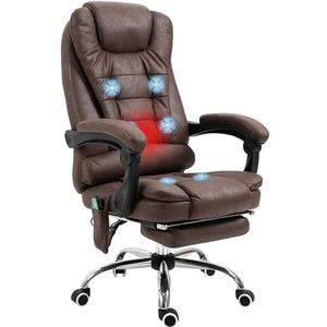 Vinsetto Bureaustoel met massagefunctie, ergonomische bureaustoel met lig- en warmtefunctie, in hoogte verstelbaar, computerstoel met voetensteun, zijvak en afstandsbediening, bruin