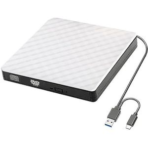 Externe USB3.0 DVD RW CD-schrijver Slanke Optische Drive Brander Lezer Speler Ladetype Draagbaar For Pc-laptop Heldere Beeldkwaliteit Stabiele Audio(White USB+TypeC)