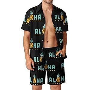 Live Aloha Pineapple Hawaiiaanse bijpassende set voor heren, 2-delige outfits, button-down shirts en shorts voor strandvakantie