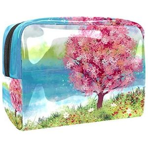 Make-uptas PVC toilettas met ritssluiting waterdichte cosmetische tas met olieverfschilderij lente voor vrouwen en meisjes
