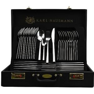 Karl Hausmann Bestekset, bestek voor 12 personen, 72-delig roestvrij staal, bestekset incl. koffer met tafelbestek en taartschep, vaatwasmachinebestendig, zilverkleurig