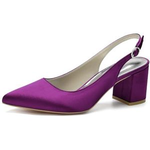 Vrouwen Chunky Block Heel Bruidsschoenen Puntige Neus Pumps Slip on Slingback Gesp Sexy Feest Trouwjurk Schoenen,Purper,35 EU