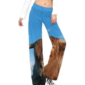 Scottish Highland Cow Damesbroek, casual broek, elastische taille, loungebroek, lange yogabroek, rechte pijpen