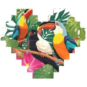 Tropische vogels en plantenblad gedrukt bouwstenen blok puzzel hartvormige foto DIY bouwsteen puzzel gepersonaliseerde liefde baksteen puzzels voor hem, voor haar, voor geliefden