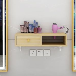 Stylingstation voor aan de muur, opslag van apparatuur voor schoonheidssalons, kappersstation voor aan de muur met houders en lades voor föhns, voor kapperszaak, huis en badkamer(E,60cm)