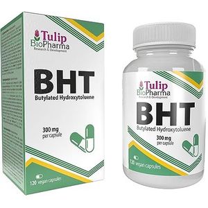 BHT (gebutyleerd hydroxytolueen) 300 mg 120 veganistische capsules, anti-veroudering en antioxidant, 3e partij laboratorium getest, hoge sterkte supplement