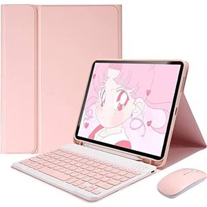 ERY Ipad Keyboard Case, Geschikt Voor Ipad 9th/8th/7th Gen 2019 10.2, Ipad 10.5/ipad Air 3 Afneembaar Draadloos Bluetooth Toetsenbord Met Muis, Met Potloodhouder,Roze