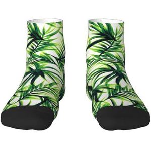 Palmboom groene bladeren print veelzijdige sportsokken voor casual en sportkleding, geweldige pasvorm voor voetmaten 36-45, Palmboom groene bladeren, Eén Maat