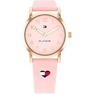 Tommy Hilfiger Analoog horloge voor meisjes met siliconen armband in roze, collectie Girls Communion - 1720038, Roze, strepen