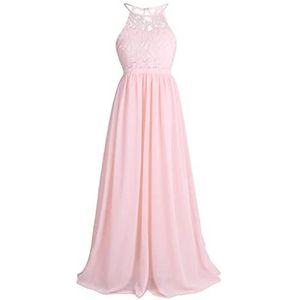 TiaoBug Meisjesjurk voor kinderen, feestelijk, kant, lange jurk, bruiloft, partyjurk, bloemenmeisjesjurk, maat 104, 116, 128, 140, 152, 164, roze (parels), 140
