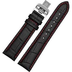 OFWAX Echte lederen horlogeband voor MIDO Multifort M005 -serie M005930 Polsband 23 mm With Sless Steel Butterfly Buckle(Black red silver,22mm)