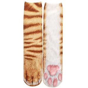 SLEEKEE 1 paar kattenpootsokken, 3D-cartoon-diervoetsokken, warme sokken, slaapsokken, creatieve cadeaus voor mannen en vrouwen, oranje, 6XS-S
