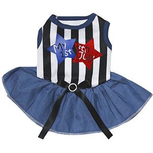 Petitebelle Puppy Kleding Jurk Mijn 1 4 Juli Zwart Wit Streep Top Navy Tutu (X-Small)