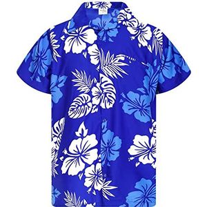 King Kameha Funky Hawaiihemd, heren, korte mouwen, mono hibiscus print, blauw-wit, M, Monohibiscus-bluewhite, M