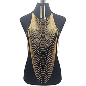 Glanzende Sexy Body Buik Goud Kleur Full Chain Body Chain Bra Slave Harness Ketting Kwastje Taille Sieraden (Color : Silver) (Gold)