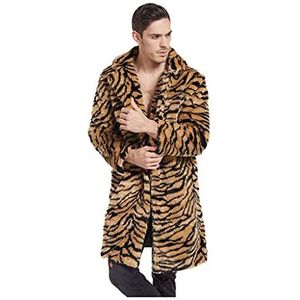 Zhiyao Heren bontjas luipaard/tijgerpatroon warme winterjas imitatiebont mantel wollige bontjas nertsmantel parka jas winterjas, 2-kaki, XL