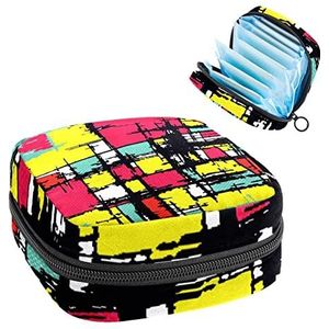 Maandverband Opbergtas,Draagbare maandverband Opbergzak,Abstract Doodle Art Painting, Meerkleurig, 4.7x6.6x6.6 in/12x17x17 cm