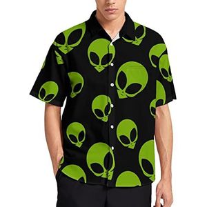Green Alien Head heren T-shirt met korte mouwen casual button down zomer strand top met zak