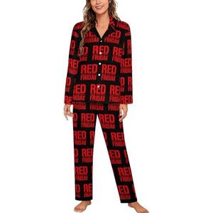 R.E.D Remember Everyone Deployed Red Friday Dames Lange Mouw Button Down Nachtkleding Zachte Nachtkleding Lounge Pyjama Set XL