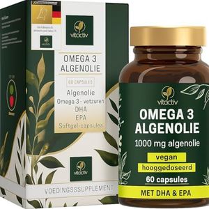 VITACTIV Omega 3 verpakking van 60 capsules van algenolie - Omega 3 Vegan Marine - Hoog gedoseerd met 1000 mg microalgenolie per dagelijkse dosis - 450 mg omega-3 vetzuren DHA & EPA