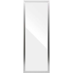 Deurspiegel, wandspiegel, decoratieve spiegel, gangspiegel, kunststof, mat zilver, B/H ca. 34 x 94 cm, spiegeloppervlak ca. 29 x 89 cm, met afneembare haken, voor ophangen aan deur of muur