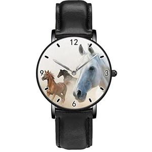 Wit Paard Running Paarden Horloges Persoonlijkheid Business Casual Horloges Mannen Vrouwen Quartz Analoge Horloges, Zwart