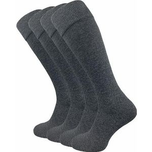 GAWILO Warme kniekousen voor dames en heren (4 paar) | lange sokken met comfortabele band | ook ideaal als rijsokken met gevoerde zool, grijs, 43-46 EU