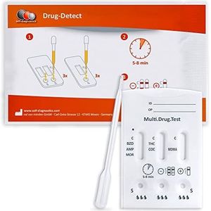 self-diagnostics drugs sneltest Multi 6 TG - detectie van 6 drugs typen amfetamine, benzodiazepine, cocaïne, extase, opiaten/morfine & cannabis (THC) - 5 min urine drugstest - sneltest - urinetest