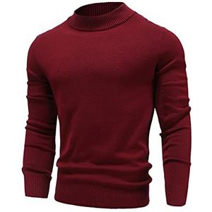 Wintertrui, Winter heren mockneck trui mode effen kleur warme gebreide truien casual elastische herfst breigoed(Red,Asia M 45-55 kg)