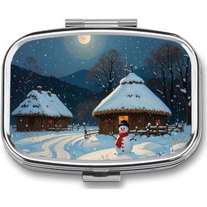 Snowy Night Pillendoosje Geneeskunde Pil Organizer Kleine Pil Case Reizen Pillencontainer Draagbare Pillendoos voor Pocket 2 Compartiment Pillenhouder Pillendozen voor Reizen