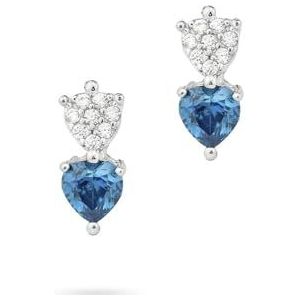 OR848P oorstekers zirkonia hart wit blauw zirkonia, Zilver