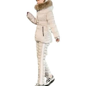 Winterskipak for Dames, Waterdicht, Geïsoleerd Sneeuwpak Met Bontkraag, Capuchon, Jas en Broek(White,XXL)