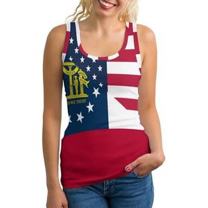 Vlag van de VS en Georgië voor dames, tanktop, mouwloos T-shirt, pullover, vest, atletisch, basic shirts, zomerprint, bedrukt