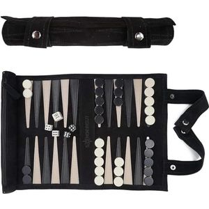 SONDERGUT - Backgammon - Travel Backgammon Set - Genuine Leather (Black)