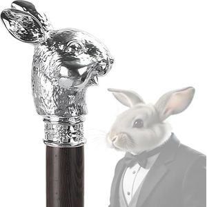 Wandelstok van Massief Hout In de Vorm Van Een Dier voor Mannen en Vrouwen, Gotische Decoratieve, Sierlijke Metalen Wandelstok met Ergonomisch Handvat voor Senioren(Rabbit)