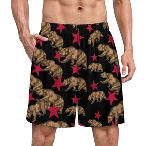 California Bear And Red Star grappige pyjamabroek voor heren, pyjamabroek, nachtkleding voor heren, met zakken, zacht