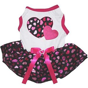 Petitebelle Hond Jurk Dubbel Hart Wit Shirt Hot Roze Zwart Tutu