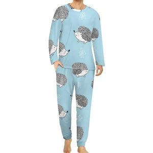 Egel met flora comfortabele heren pyjama set ronde hals lange mouwen loungewear met zakken 4XL