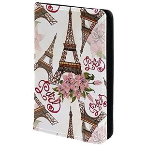 Gepersonaliseerde Paspoorthouder Paspoort Cover Paspoort Portemonnee Reizen Essentials Vintage Eiffeltoren Bloemmotief, Meerkleurig, 11.5x16.5cm/4.5x6.5 in