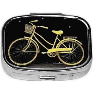 Geel Fiets Print Pillendoos 2 Compartiment Kleine Pillen Case met Spiegel Pil Organizer Draagbare Geneeskunde Pillendoos voor Reizen Pocket Purse