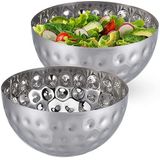 Relaxdays 2x saladeschaal zilver - Ø 25 cm - saladekom rvs - serveerkom - metalen schaal