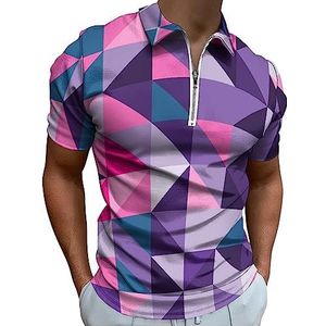 Ultra Violet Veelhoekige Abstract Polo Shirt voor Mannen Casual Rits Kraag T-shirts Golf Tops Slim Fit