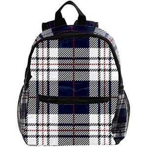 Mini Rugzak Pack Tas Plaid Patroon Blauw Wit Leuke Mode, Meerkleurig, 25.4x10x30 CM/10x4x12 in, Rugzak Rugzakken