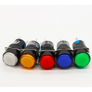 16 mm DC 6 V 12 V 24 V 220 V led-drukknop schakelaar blauw groen rood geel wit lamp knop kortstondige automatische reset 1 stuk (kleur: blauw, maat: 24 V)