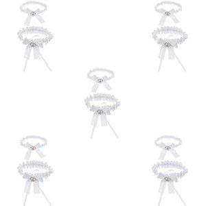 5 set van 2 stuks dames kant bloem been jarretelgordel ringen wit, 33 cm