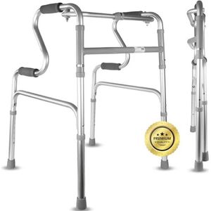 OrtoPrime rollator voor volwassenen, inklapbaar, zonder wielen, met opstaansteun, licht aluminium loopframe, smalle rollator voor binnen, voor senioren, smal rollator voor wohnung