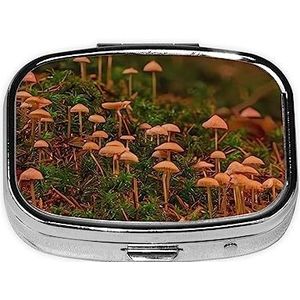 Wilde Paddestoel Pillendoos Rechthoek Pil Case 2 Compartiment Geneeskunde Pil Organizer Draagbare Reizen Pillbox Geneeskunde Vitamine Kabeljauw Leverolie Opbergdoos Leuke Unieke Gift Organizer
